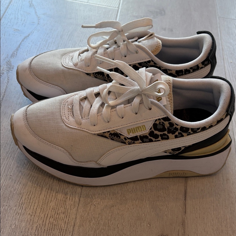Puma Women's White and Leopard Sneakers (Cruise Riders)